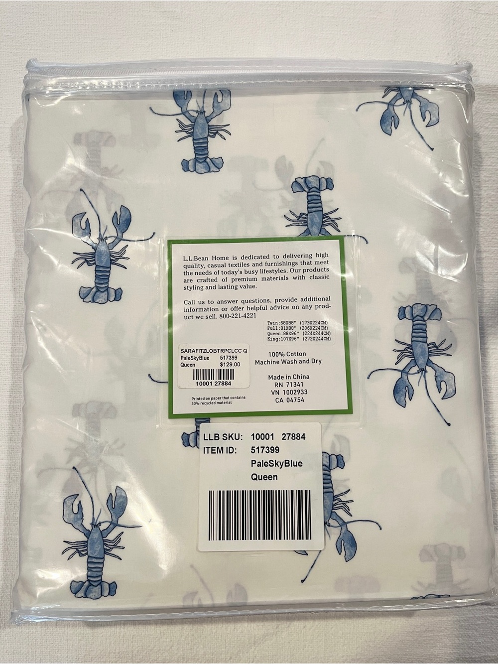 LL Bean x Sara Fitz Lobster Comforter Cover, Queen, NWT - Picture 2 of 3